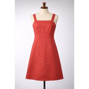 J.Crew Re-Imagined Red Orange Linen Blend Square Neck A-Line Dress Size 2